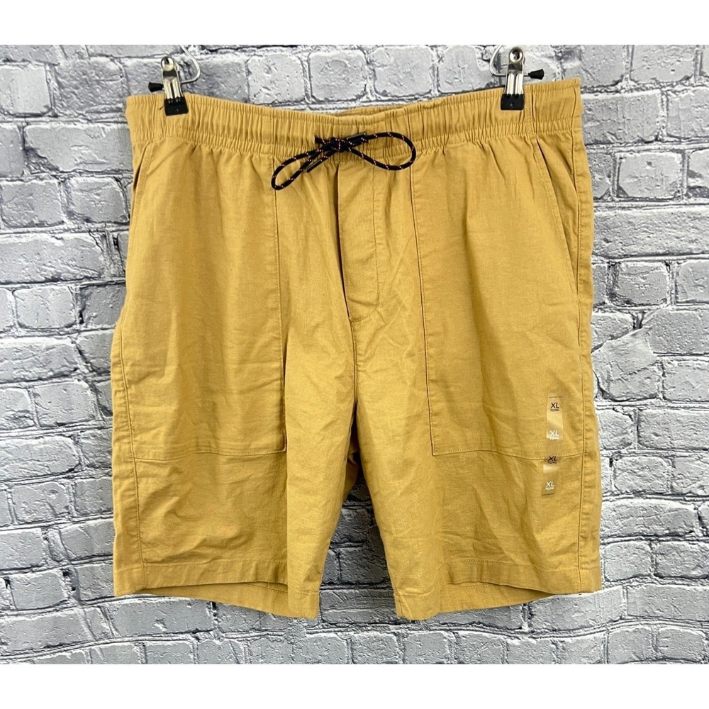 Tommy Hilfiger Men's Linen Cotton Blend Shorts XL Drawstring Waist Tan Casual
